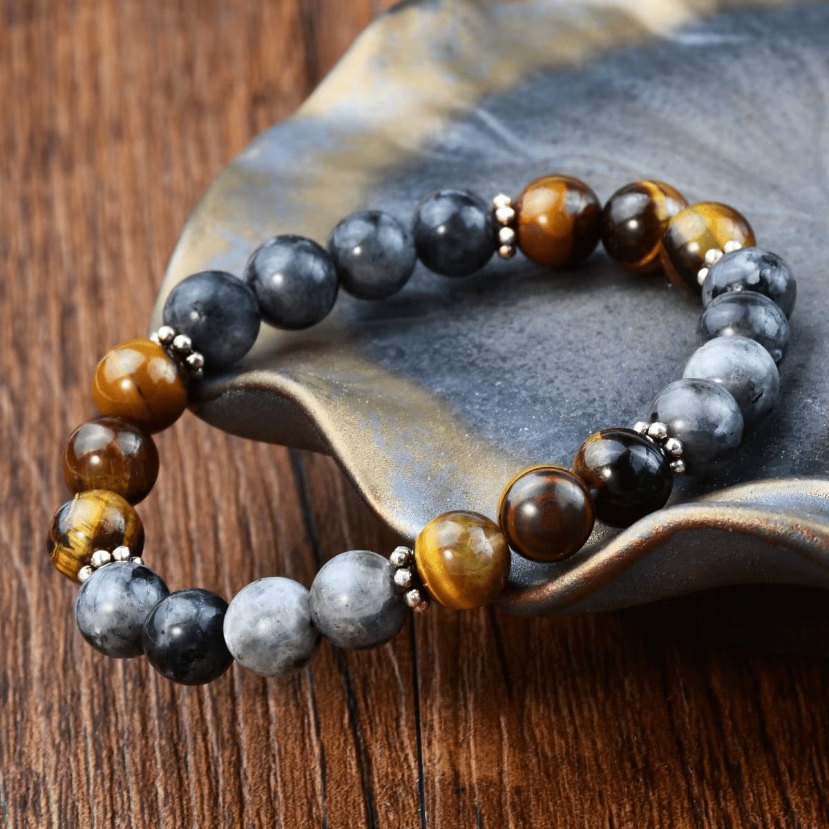 Tiger Eye and Turquoise Stone Beaded Bracelet Unisex image 1