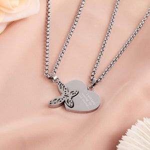 Heart Butterfly Pendant Necklace Stainless Steel Couples Jewelry Gift image 0