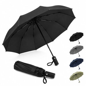 Premium 10-Rib Windproof Automatic Folding Umbrella with UV Protection, Water-Repellent Canopy & One-Touch Open - Black image