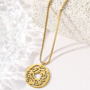 Stainless Steel Script Coin Pendant Necklace with Link Chain - Gold image