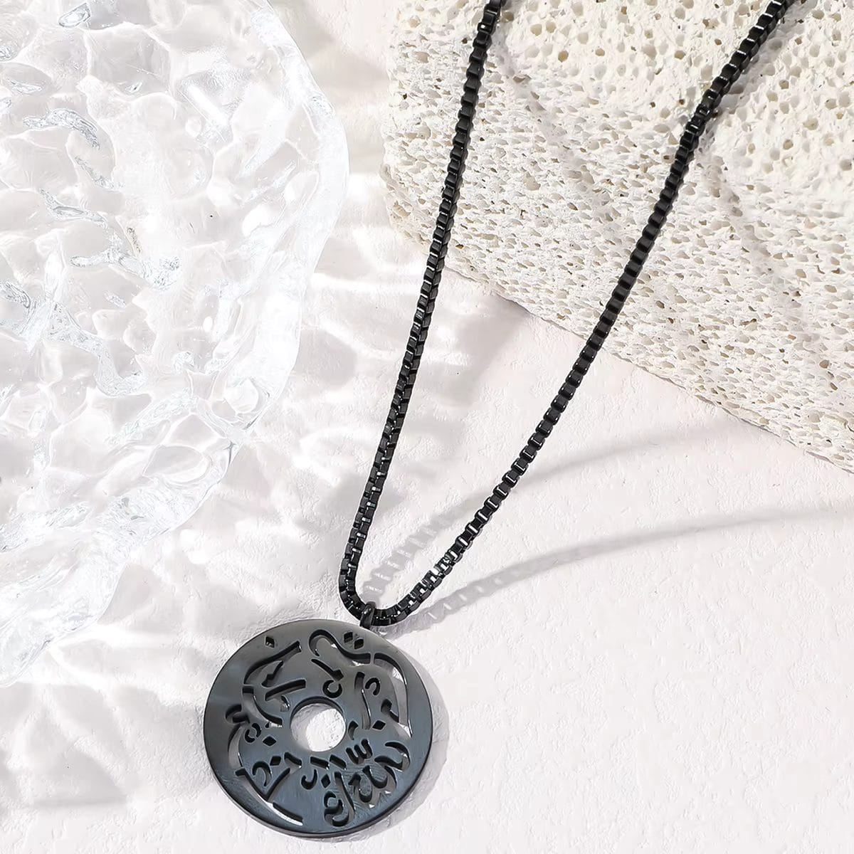 Stainless Steel Script Coin Pendant Necklace with Link Chain image 1