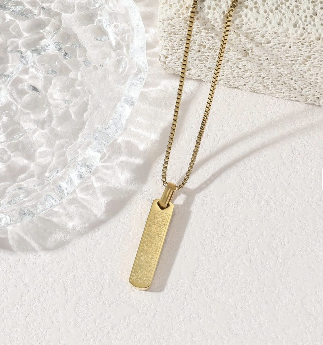 Rectangular Arabic Calligraphy Pendant Necklace – 316L Waterproof Stainless Steel Platinum Plated image 1