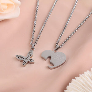 Heart Butterfly Pendant Necklace Stainless Steel Couples Jewelry Gift image 1