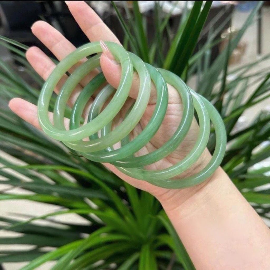 Jade Inspired Glass Bangle Set (2) – Lucky & Spiritual Jewelry image 1