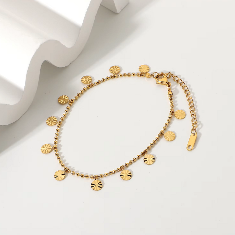 18K Gold Plated Stainless Steel Petal Disc Anklet for Women image 1