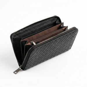 Black Woven Zip Around Wallet for Women – Large Capacity Wristlet Wallet with Card Slots & Coin Pocket image 6