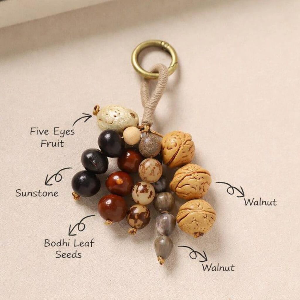 Bodhi Seed Tassel Keychain – Spiritual Wooden Bag Charm image 1