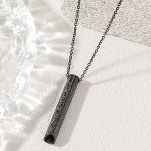 Whistle Stress Relief Meditation Pendant Necklace – 316 Stainless Steel with Arabic Calligraphy Design - Black image
