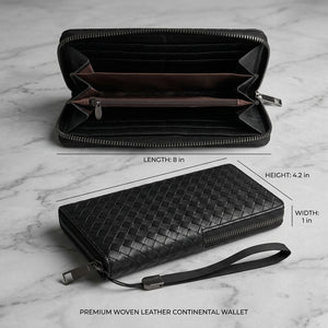 Black Woven Zip Around Wallet for Women – Large Capacity Wristlet Wallet with Card Slots & Coin Pocket image 2