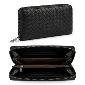 Black Woven Zip Around Wallet for Women – Large Capacity Wristlet Wallet with Card Slots & Coin Pocket image 1