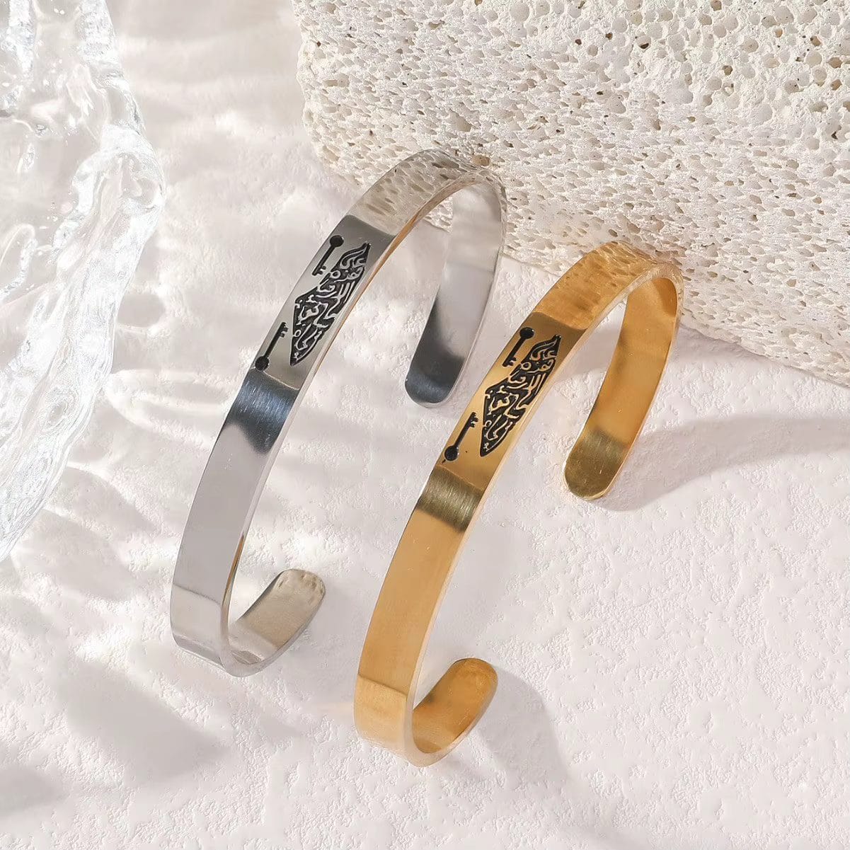 Stainless Steel Script Engraved Open Cuff Bangle Bracelet image 1