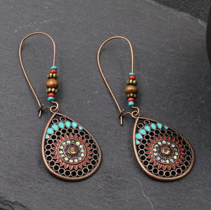 Baroque Boho Retro Antique Bronze Plated Monstera Leaf Waterdrop Earrings - Design 5 image