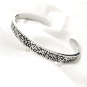 Stainless Steel Bangle Bracelet with Script Engraving (Adjustable) - Silver image