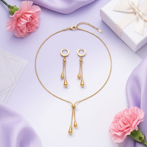 18K Gold Drop Necklace & Earrings Set – Stainless Steel Jewelry image 2