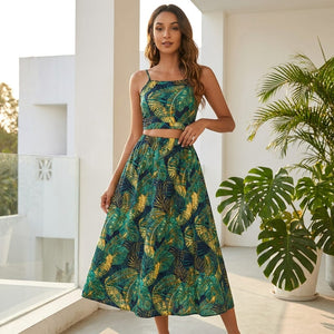 Leaf Print Vacation Skirt Set β Cami Top & Split Skirt image 4