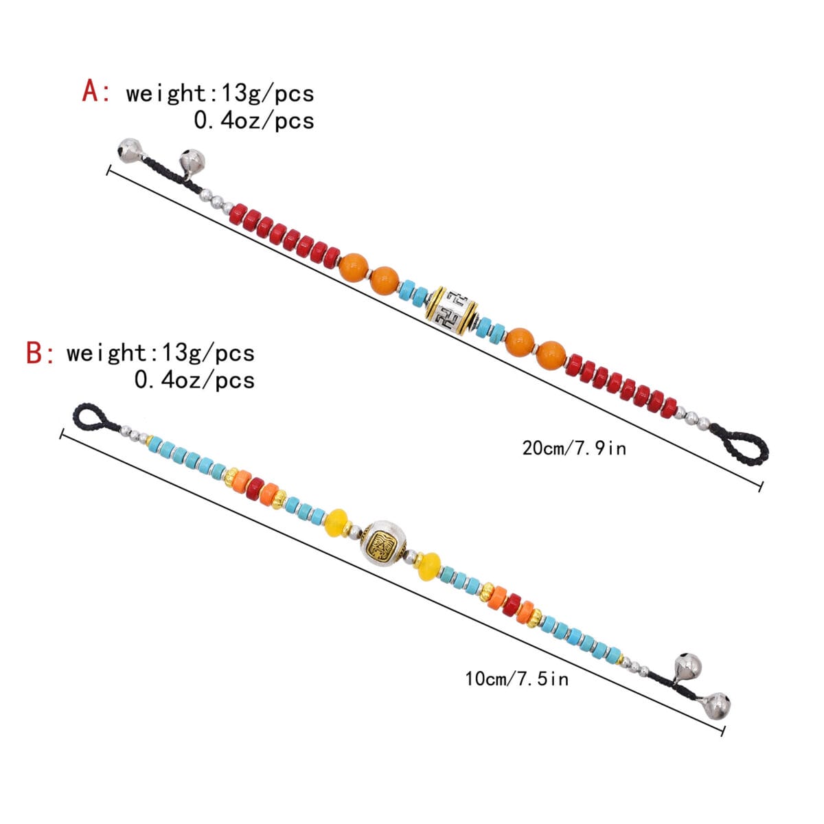 Bohemian Multicolor Beaded Bracelet Bell Charm Jewelry image 1