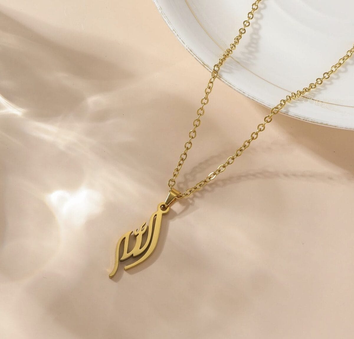 Stainless Steel Script Art Pendant Necklace with Link Chain image 1