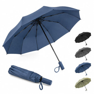Premium 10-Rib Windproof Automatic Folding Umbrella with UV Protection, Water-Repellent Canopy & One-Touch Open - Blue image