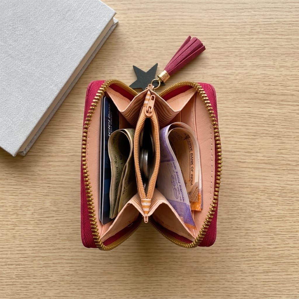 Heart Embroidered Zip Around Mini Wallet for Women & Girls image 1
