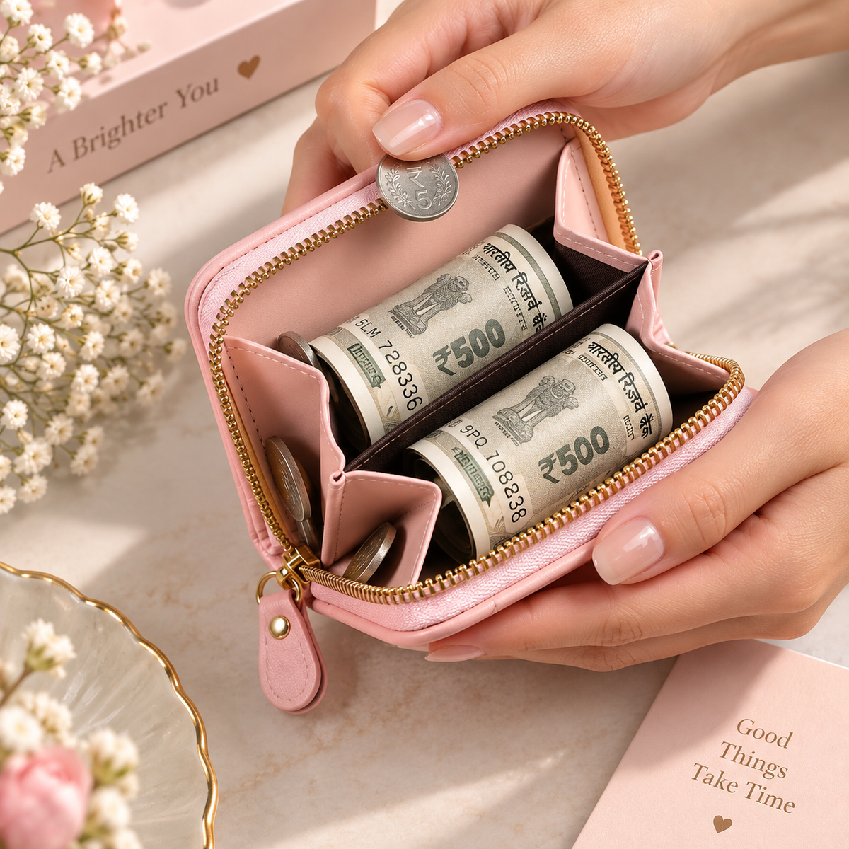 Compact Zip Wallet with Card Holder & Coin Pocket
