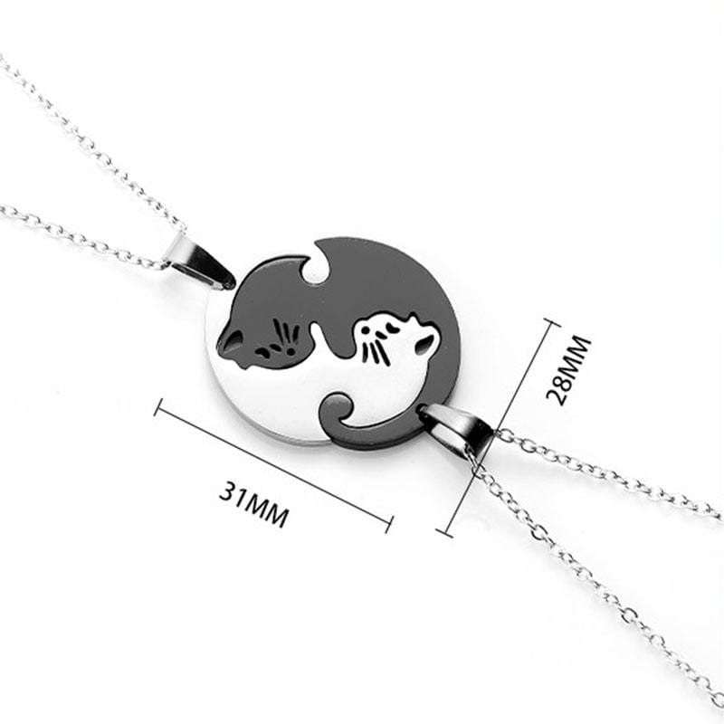Black & White Cat Couple Necklace Stainless Steel Friendship Pendant Set image 1
