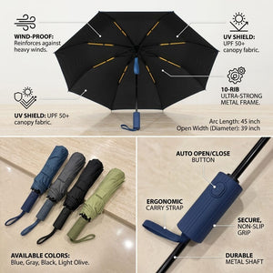Premium 10-Rib Windproof Automatic Folding Umbrella with UV Protection, Water-Repellent Canopy & One-Touch Open image 7