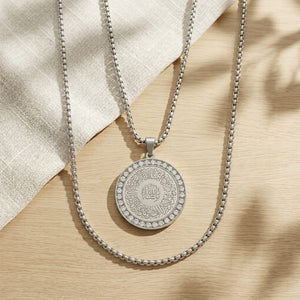 Luxury Ayatul Kursi Round Pendant Necklace β Stainless Steel Islamic Crystal Charm image 0