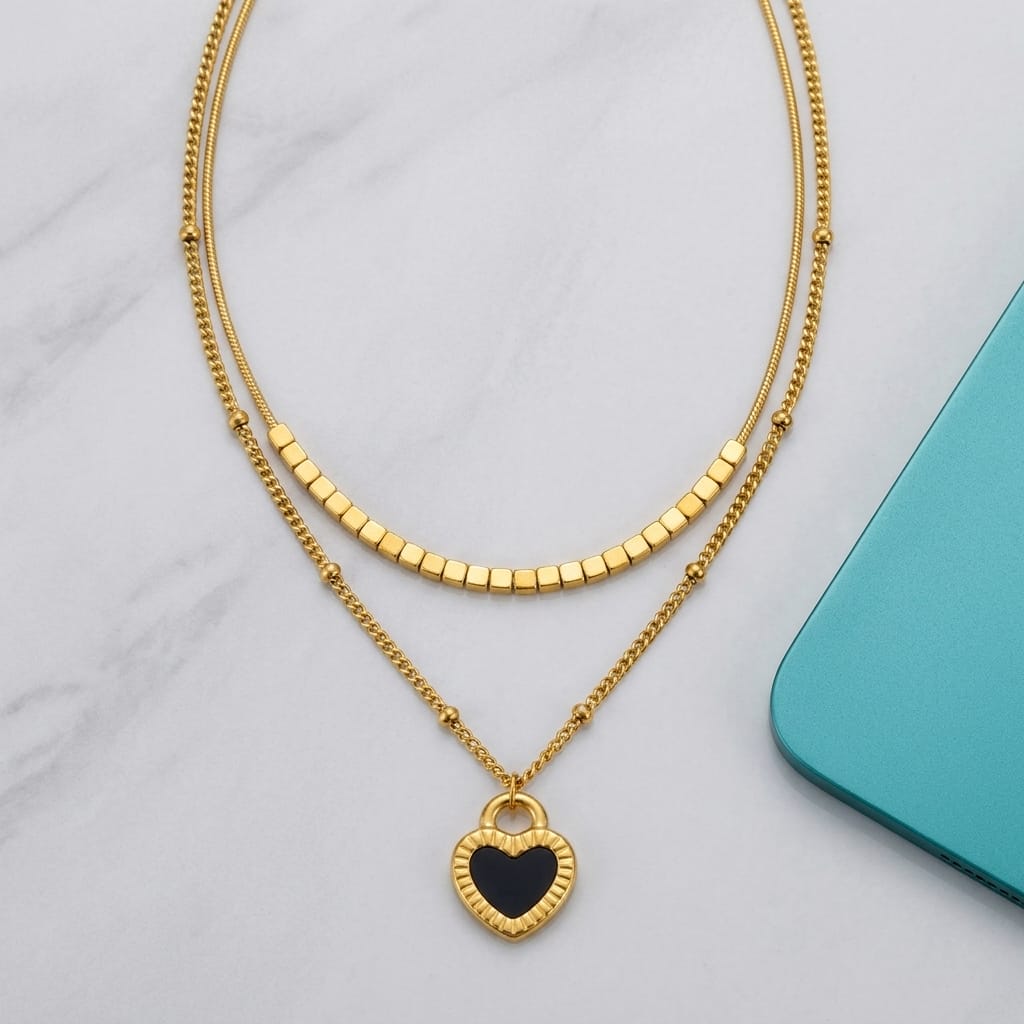 Non-Tarnish 18K PVD Gold Plated Double-Sided Shell Heart Pendant Necklace image 1