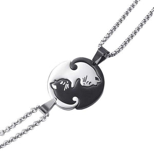 Black & White Cat Couple Necklace Stainless Steel Friendship Pendant Set image 3