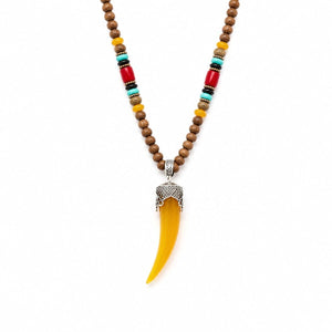 Bohemian Horn Pendant Wooden Bead Necklace for Men & Women image 0