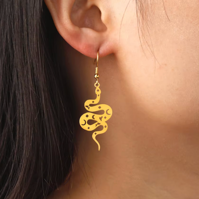 Gothic Snake Dangle Earrings | Stainless Steel Drop Design image 1