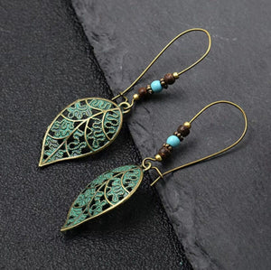 Baroque Boho Retro Antique Bronze Plated Monstera Leaf Waterdrop Earrings image 8