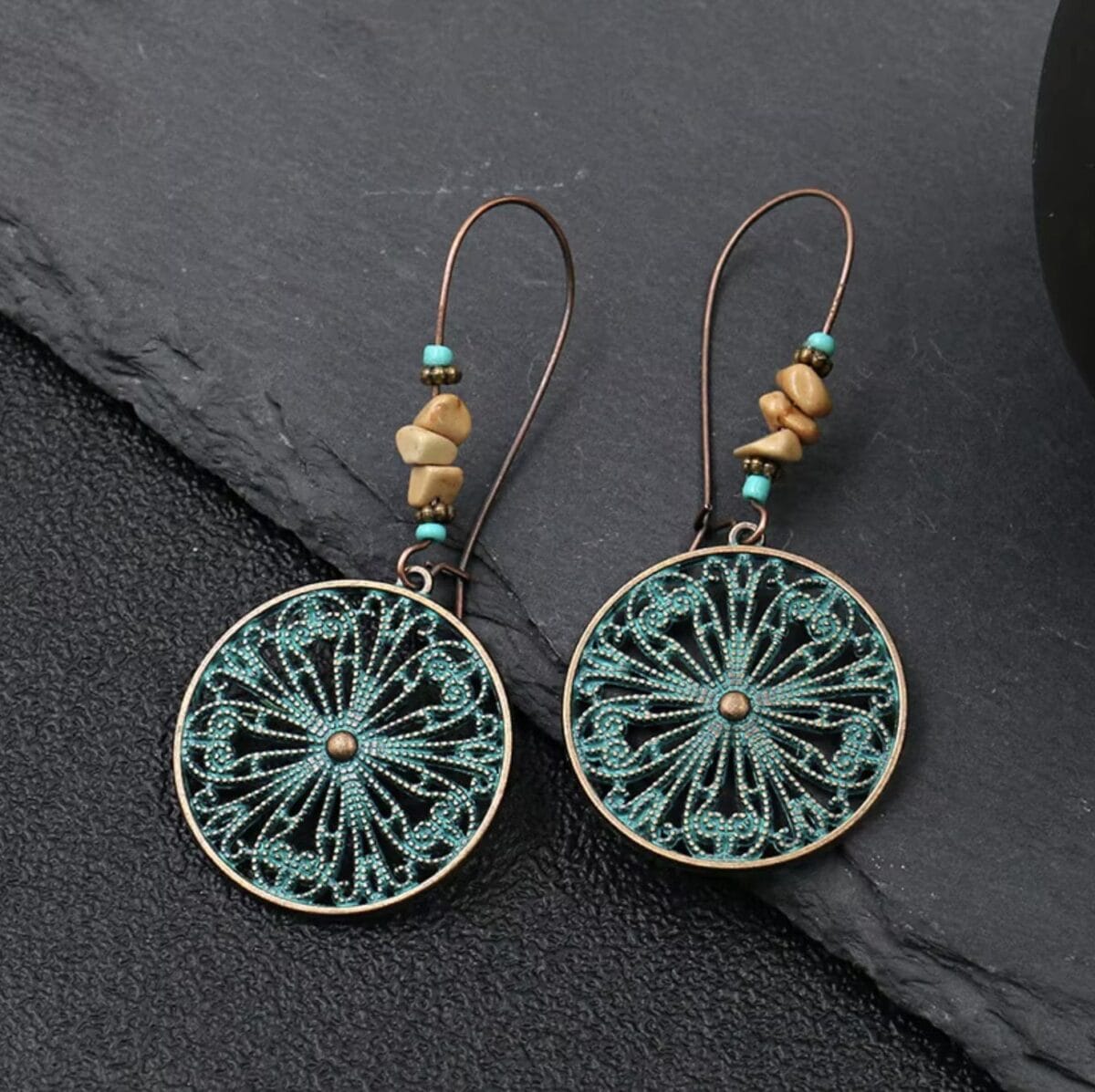Baroque Boho Retro Antique Bronze Plated Monstera Leaf Waterdrop Earrings image 1