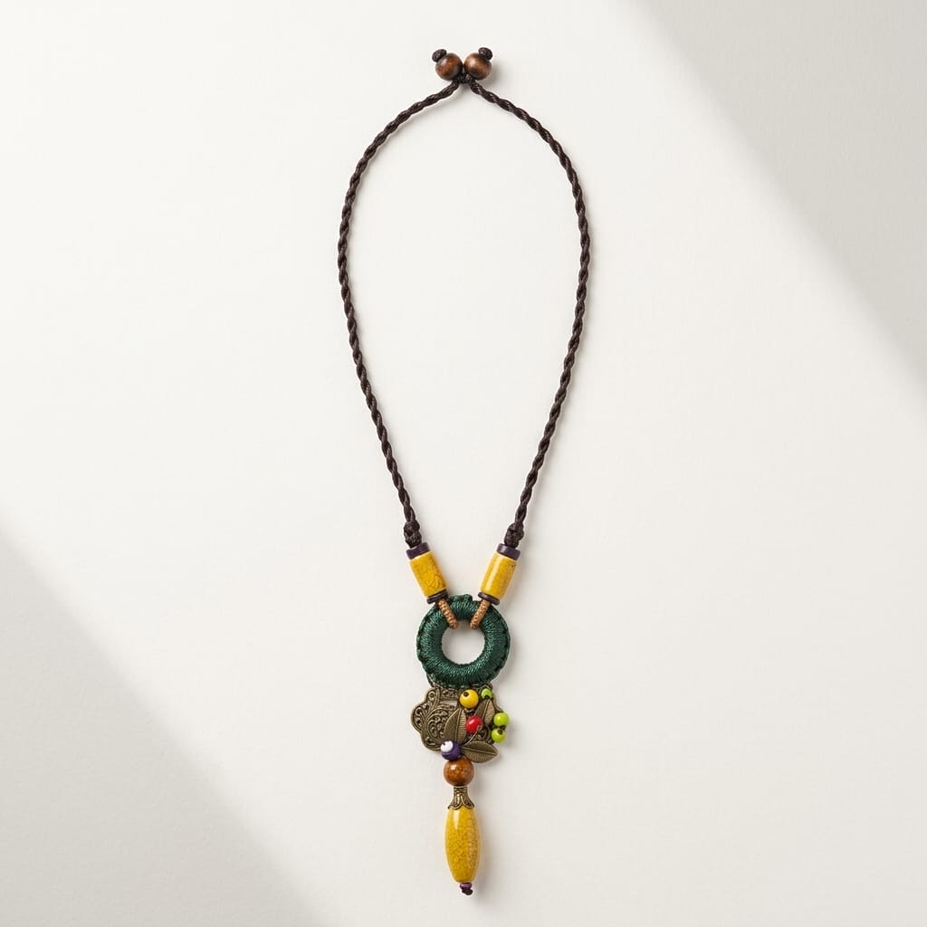 Long Statement Tassel Necklace – Boho Wooden Beads Style image 1