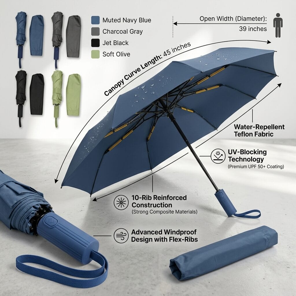 Premium 10-Rib Windproof Automatic Folding Umbrella with UV Protection, Water-Repellent Canopy & One-Touch Open image 1