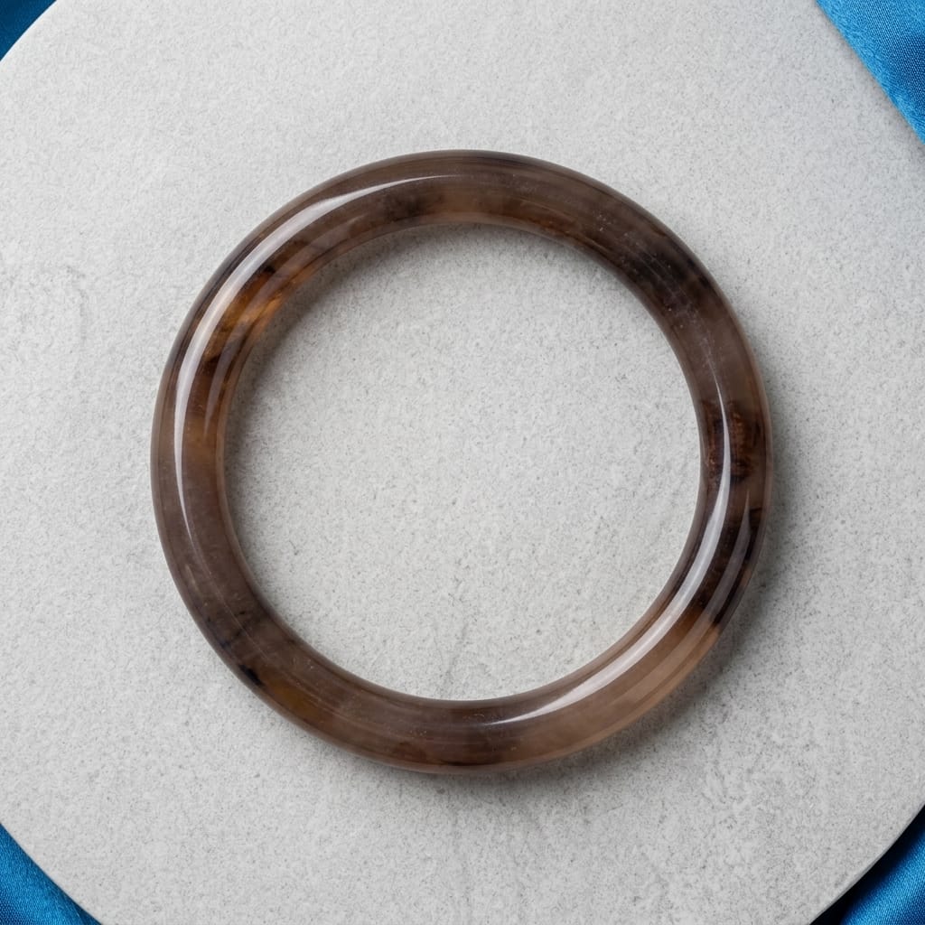 Premium Brown Jade Stone Bangle Bracelet for Women – Elegant Glossy Luxury Fashion Kada image 1
