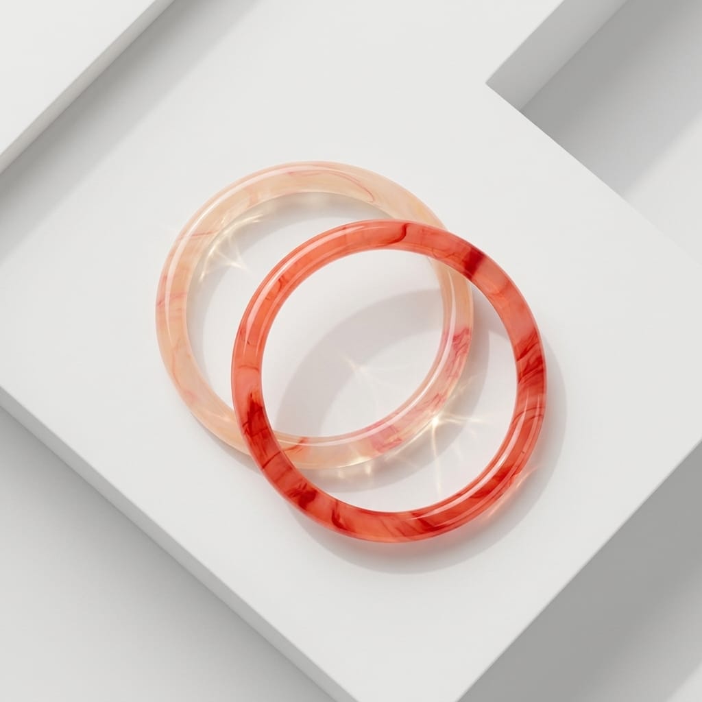 Jade Inspired Light Red Bubble Pattern Glass Bangles for Women (62MM) image 1