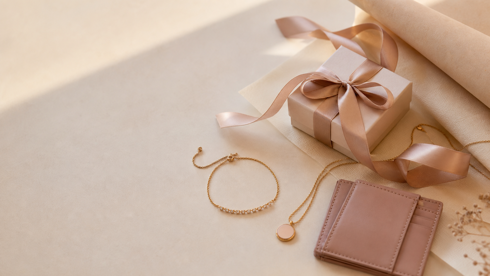 Editorial meaningful gift guide with jewellery and wallet