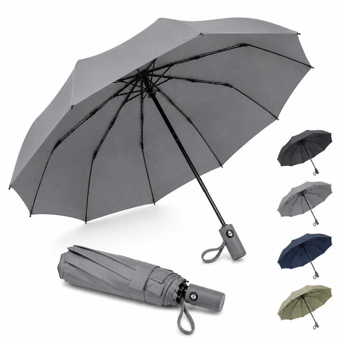 Premium 10-Rib Windproof Automatic Folding Umbrella with UV Protection, Water-Repellent Canopy &amp; One-Touch Open - Gray image