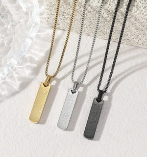 Rectangular Arabic Calligraphy Pendant Necklace – 316L Waterproof Stainless Steel Platinum Plated image 0