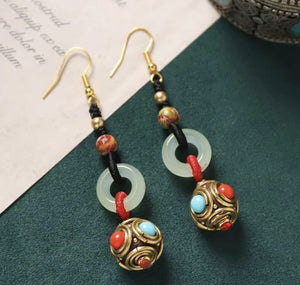 Handmade Enamel Turquoise Drop Earrings Vintage Boho Dangle image 2