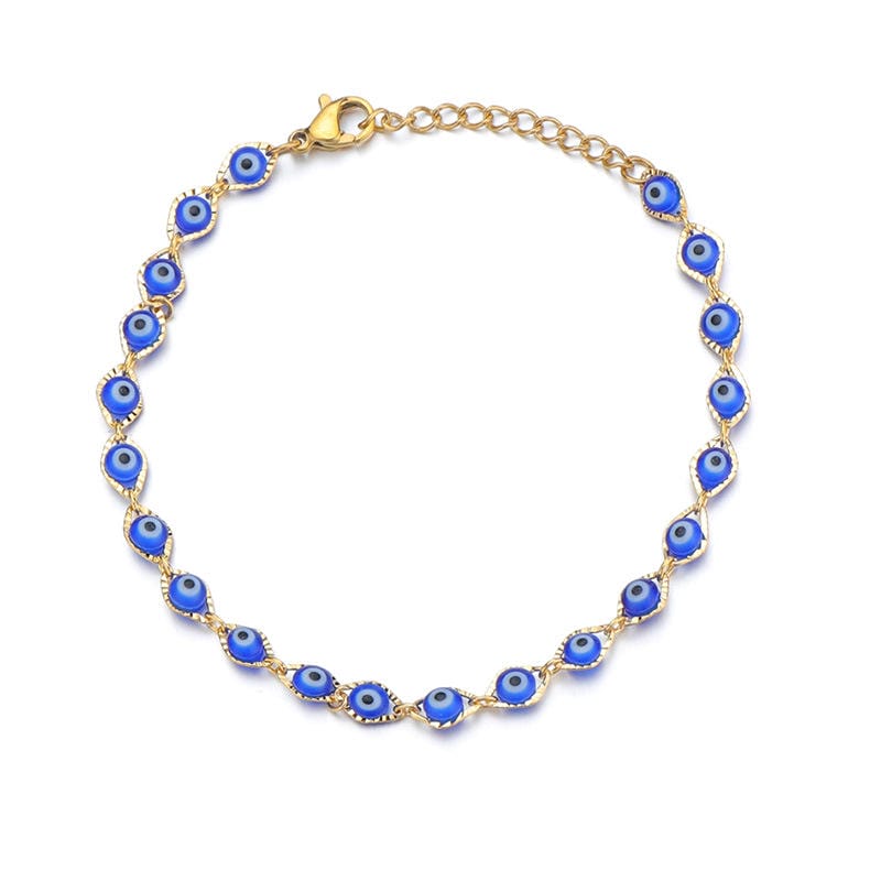 Gold Plated Evil Eye Beaded Bracelet – Protection Charm - Blue image