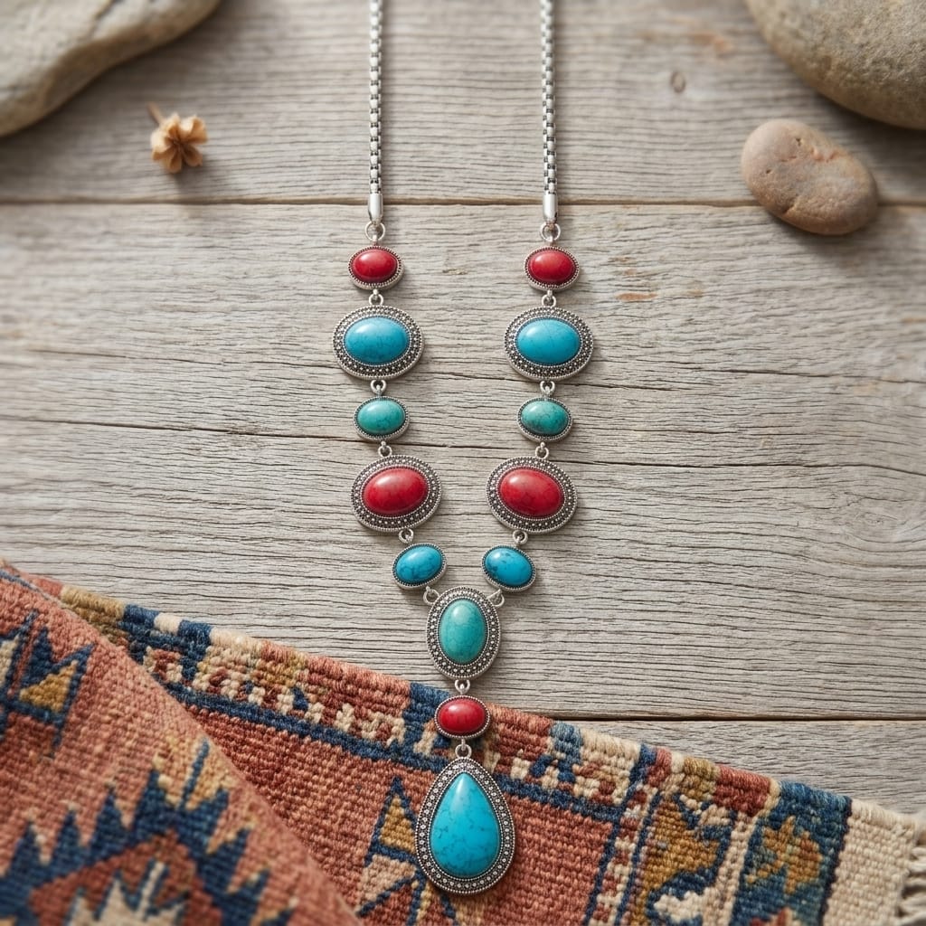 Long Turquoise Statement Necklace – Vintage Boho Pendant image 7