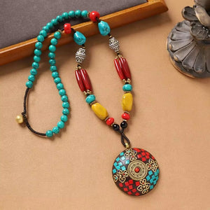 Handmade Enamel Turquoise Brass Pendant Necklace Vintage Design - Design 1 image