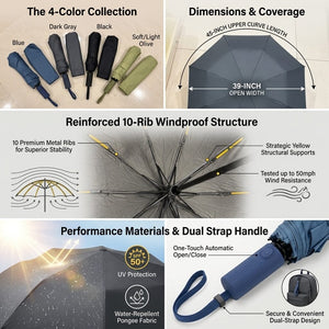 Premium 10-Rib Windproof Automatic Folding Umbrella with UV Protection, Water-Repellent Canopy &amp; One-Touch Open image 5