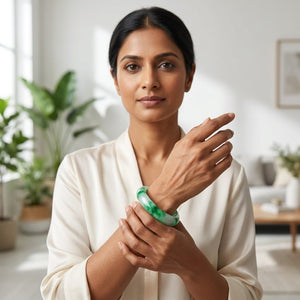 Premium Green Jade Stone Bangle Bracelet for Women – Elegant Natural Pattern Luxury Kada image 4