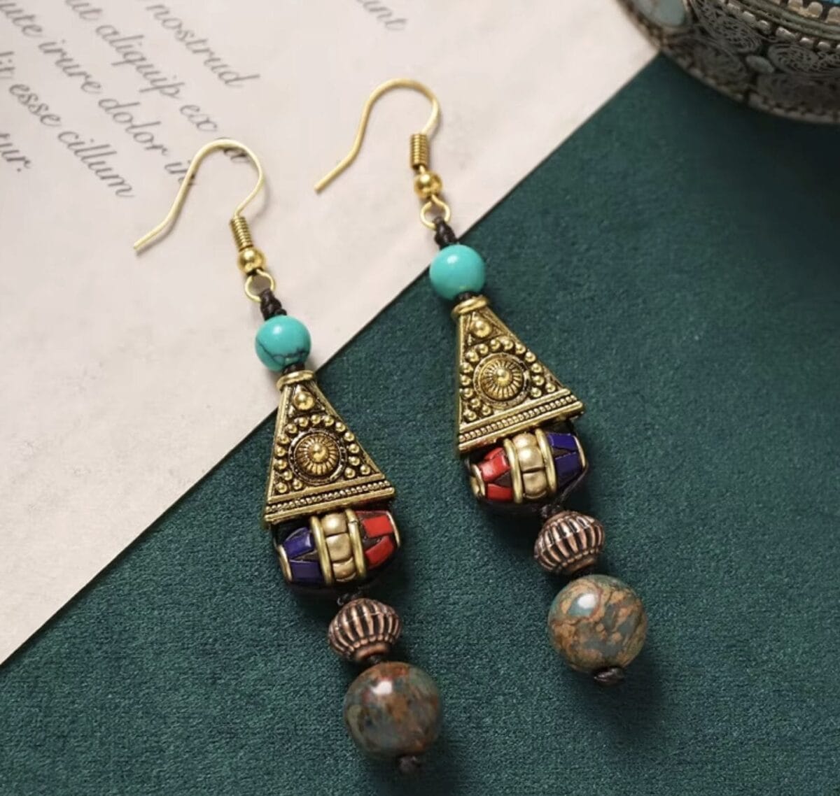 Handmade Enamel Turquoise Drop Earrings Vintage Boho Dangle image 6