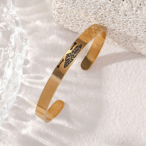 Stainless Steel Script Engraved Open Cuff Bangle Bracelet image 2