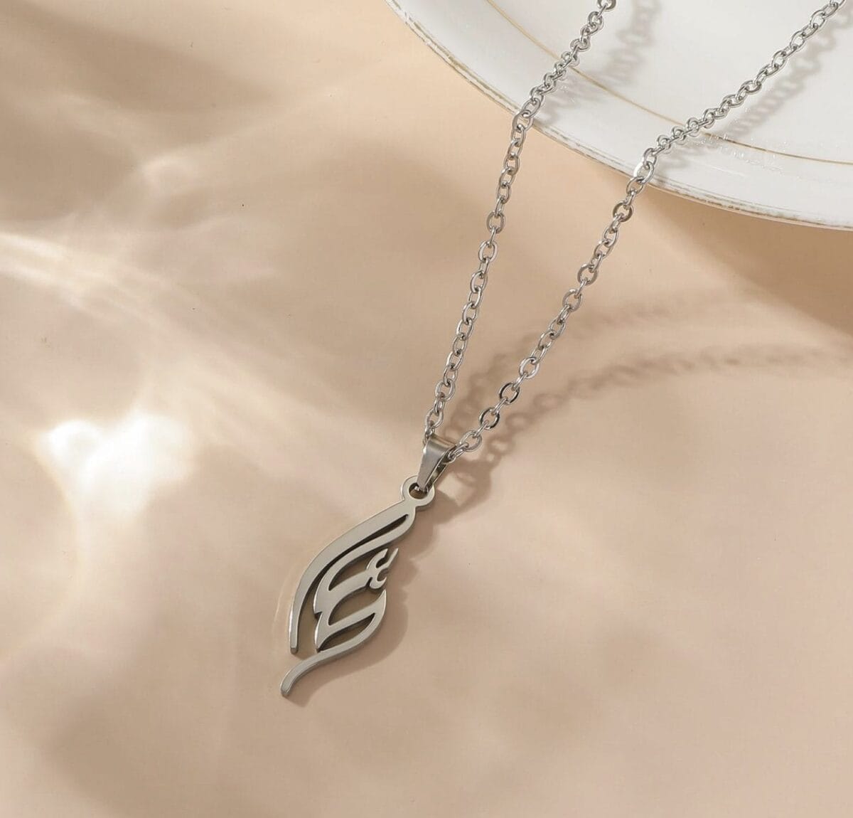 Stainless Steel Script Art Pendant Necklace with Link Chain image 2
