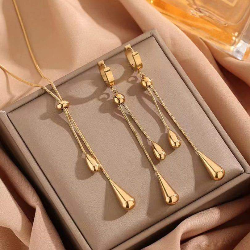 18K Gold Drop Necklace &amp; Earrings Set – Stainless Steel Jewelry image 5